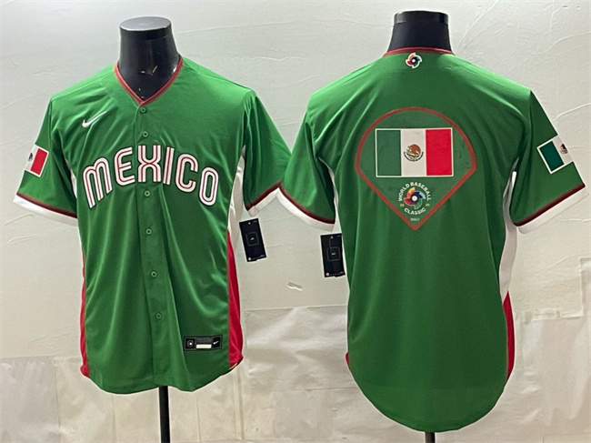 Men's Mexico Baseball Team Big Logo Green 2026 World Baseball Classic Home Stadium Stitched Jerseys