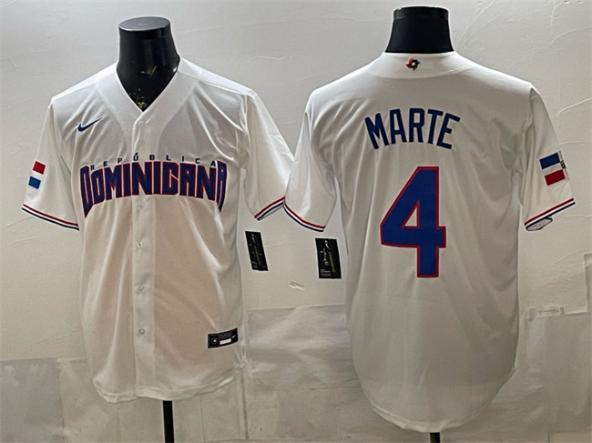 Men's Dominican Republic Baseball #4 Ketel Marte White 2026 World Baseball Classic Home Stadium Stitched Jersey