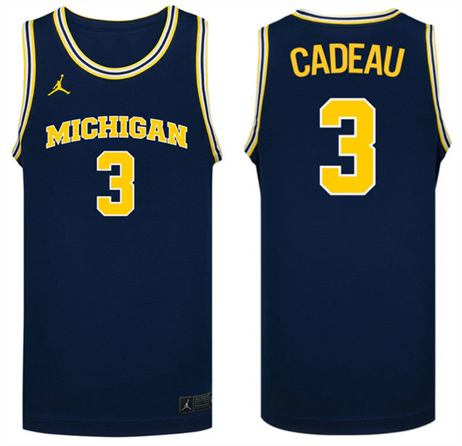 Men's Michigan Wolverines #3 Elliot Cadeau Navy Stitched Basketball Jersey