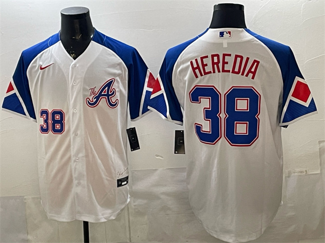Men's Atlanta Braves #38 Guillermo Heredia White 2023 City Connect Cool Base Stitched Baseball Jersey