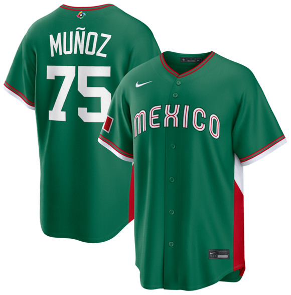 Men's Mexico Baseball #75 Andres Munoz Green 2026 World Baseball Classic Stadium Stitched Jersey