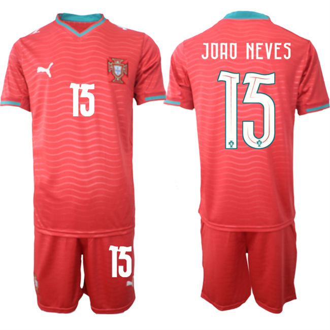 Men's Portugal Team #15 Joao Neves Red 2026 World Cup Home Soccer Jersey Suit
