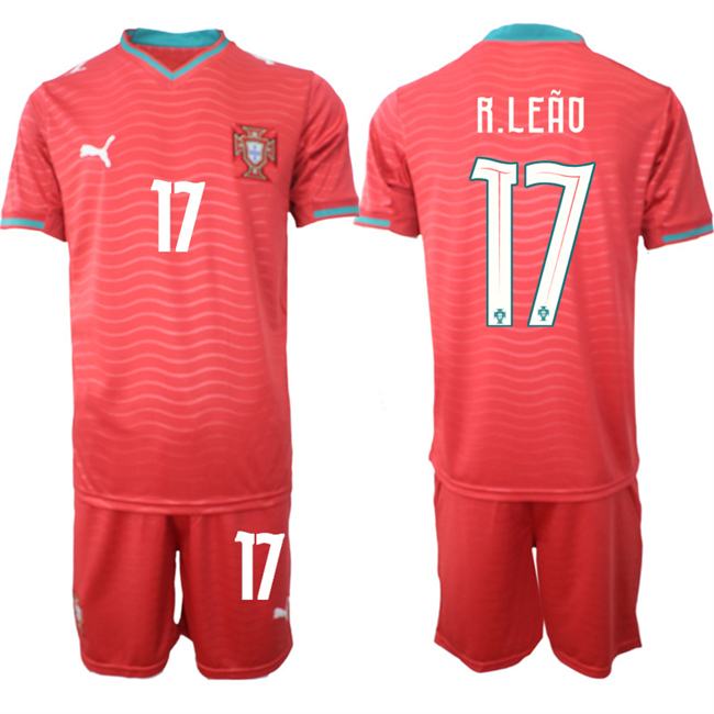 Men's Portugal Team #17 Rafael Leao Red 2026 World Cup Home Soccer Jersey Suit