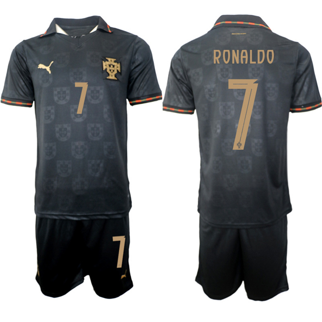 Men's Portugal Team #7 Ronaldo Black 2026 World Cup Away Soccer Jersey Suit