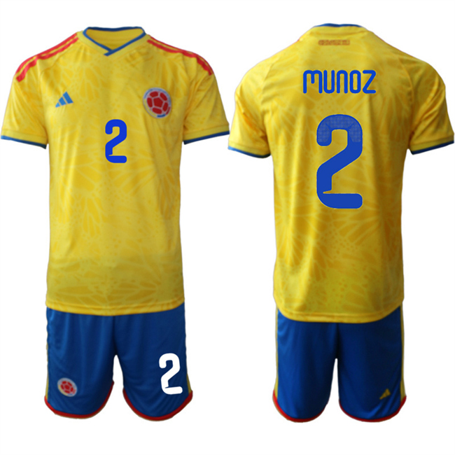 Men's Colombia Team #2 Daniel Munoz Yellow 2026 World Cup Home Soccer Jersey Suit