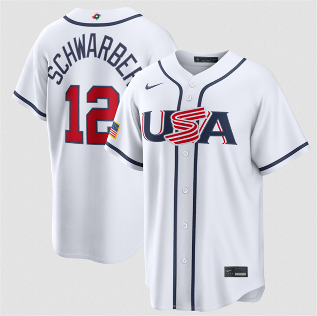 Men's USA Baseball #12 Kyle Schwarber White 2026 World Baseball Classic Home Stadium Stitched Jersey