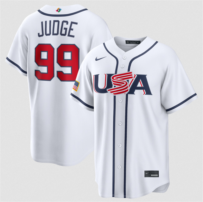 Men's USA Baseball #99 Aaron Judge White 2026 World Baseball Classic Home Stadium Stitched Jersey
