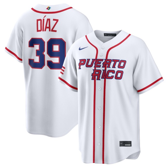 Men's Puerto Rico Baseball #39 Edwin Díaz White 2026 World Baseball Classic Home Stadium Stitched Jersey
