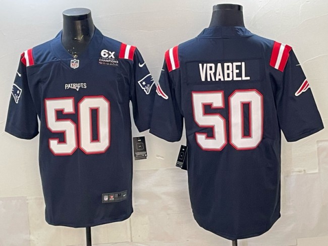 Men's New England Patriots #50 Mike Vrabel Navy With 6x Super Bowl Champions Patch Vapor Limited Stitched Jersey