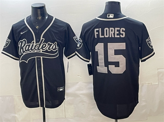 Men's Las Vegas Raiders #15 Tom Flores Black Cool Base Stitched Baseball Jersey