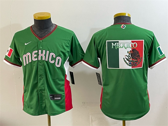 Youth Mexico Baseball Green 2026 World Baseball Classic Big Logo  Stadium Stitched Baseball Jersey