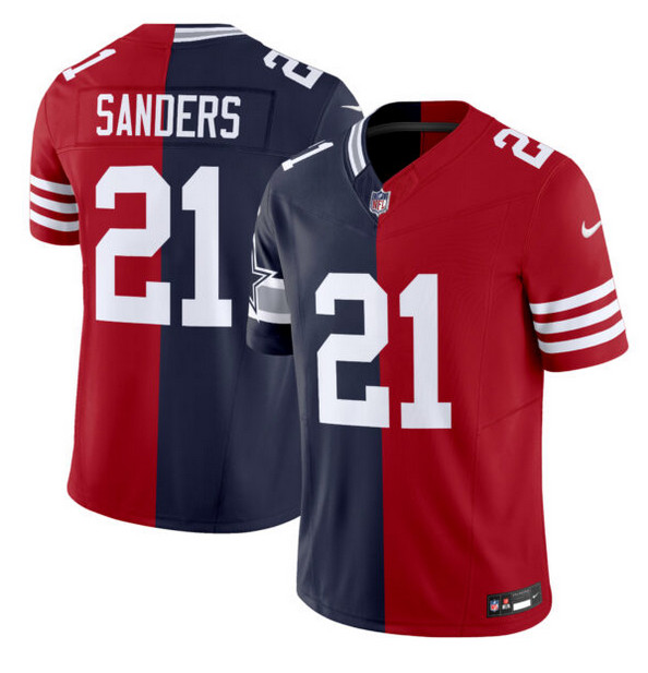 Women's Dallas Cowboys X 49ers #21 Deion Sanders Navy_Red Split F.U.S.E. Vapor Limited Stitched Jersey(Run Small）