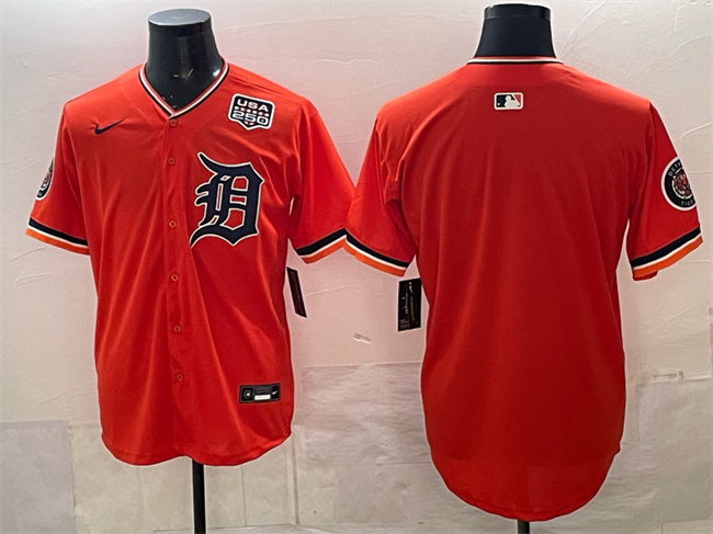 Men's Detroit Tigers Blank Orange 2026 Alternate USA 250' Patch Vapor Premier Limited Stitched Baseball Jersey
