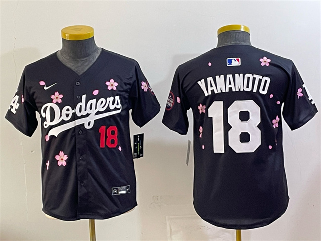 Youth Los Angeles Dodgers #18 Yoshinobu Yamamoto Black 2025 Tokyo Series Limited Stitched Baseball Jersey