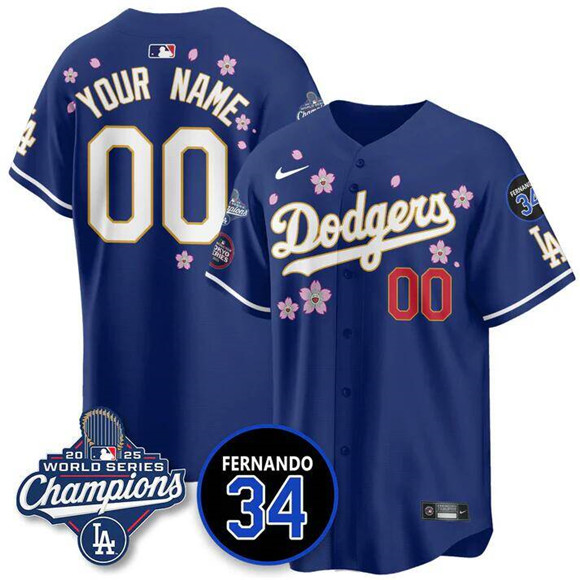 Youth Los Angeles Dodgers ACTIVE PLAYER Custom Royal Tokyo 2025 World Series Champions With No. 34 Patch Vapor Limited Stitched Baseball Jersey