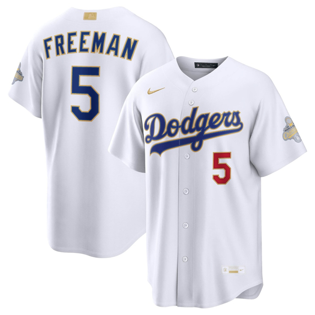 Youth Los Angeles Dodgers #5 Freddie Freeman White 2026 Gold Collection Stadium Stitched Baseball Jersey