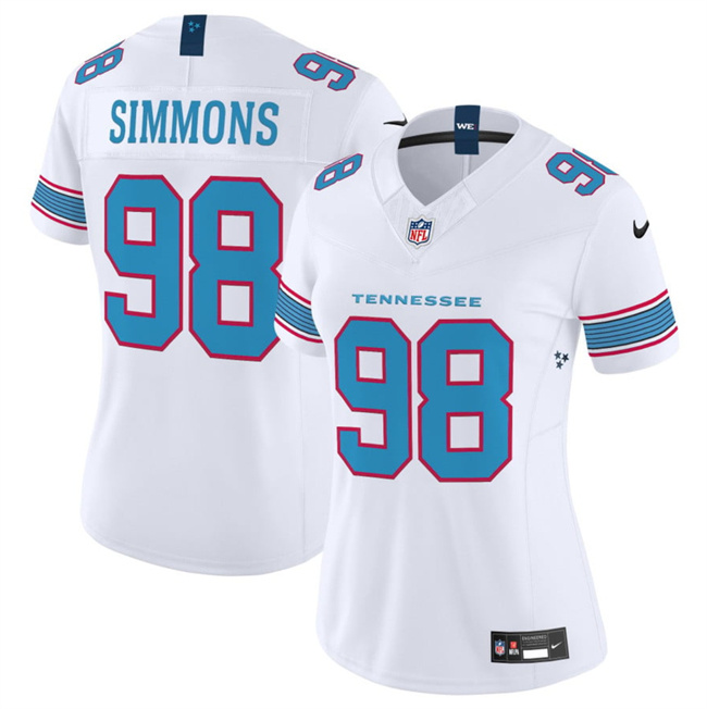 Women's Tennessee Titans #98 Jeffery Simmons White 2026 F.U.S.E. Vapor Limited Stitched Football Jersey(Run Small)