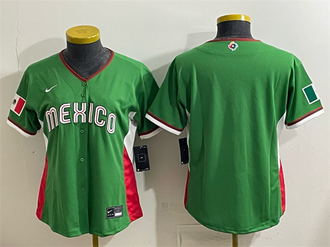 Women's Mexico Baseball Blank Green 2026 World Baseball Classic Stadium Stitched Baseball Jersey(Run Small)