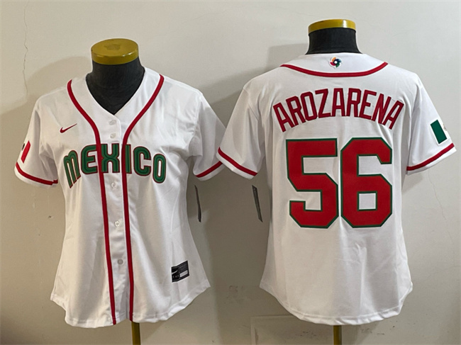 Women's Mexico Baseball #56 Randy Arozarena White 2026 World Baseball Classic Home Stadium Stitched Baseball Jersey(Run Small)
