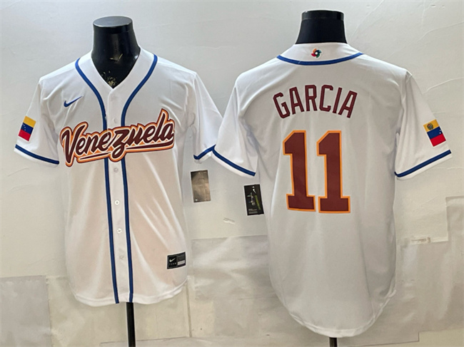 Men's Venezuela Baseball #11 Maikel Garcia White 2026 World Baseball Classic Home Stadium Stitched Jersey