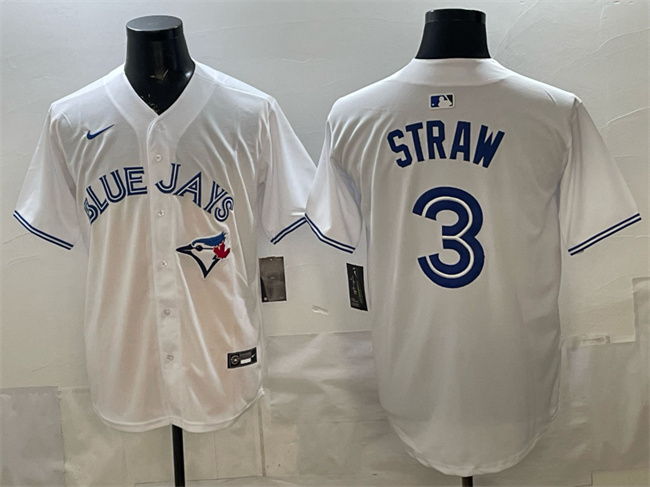 Men's Toronto Blue Jays #3 Myles Straw White Home Limited Stitched Baseball Jersey