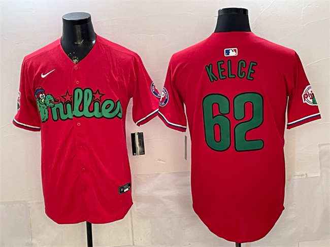 Men's Philadelphia Phillies #62 Jason Kelce Red Phanatic Limited Stitched Jersey