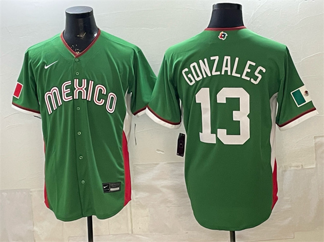 Men's Mexico Baseball #13 Adrian Gonzalez Green 2026 World Baseball Classic Stadium Stitched Jersey