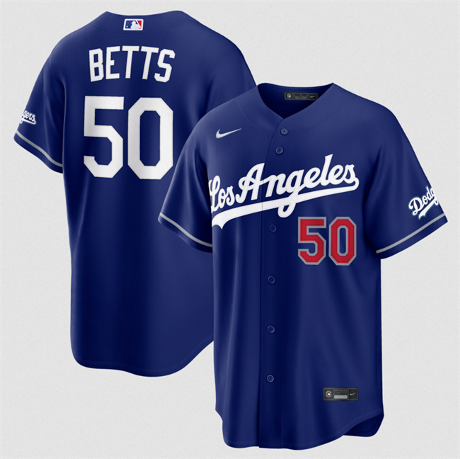 Men's Los Angeles Dodgers #50 Mookie Betts Royal Alternate Stadium Stitched Baseball Jersey