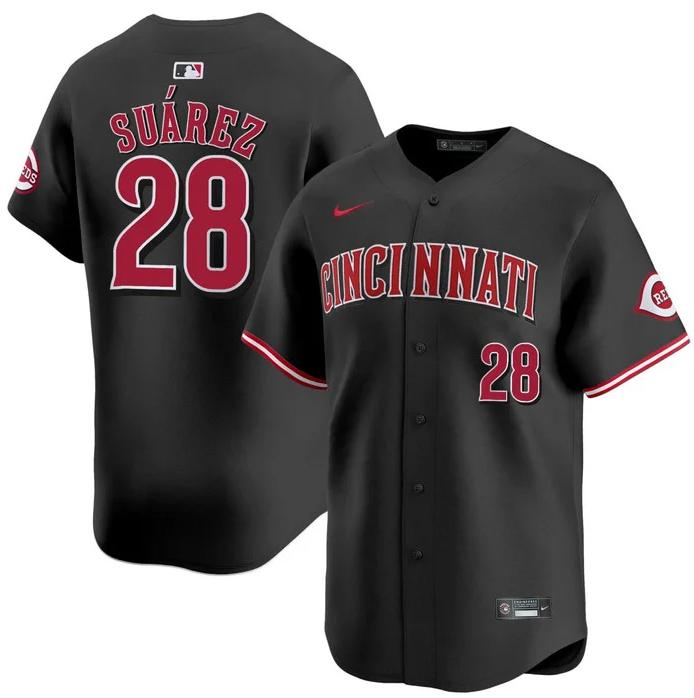 Men's Cincinnati Reds #28 Eugenio Suarez Black Limited Stitched Baseball Jersey