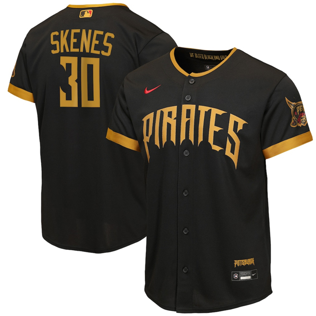 Youth Pittsburgh Pirates #30 Paul Skenes Black 2026 City Connect Stadium Stitched Baseball Jersey