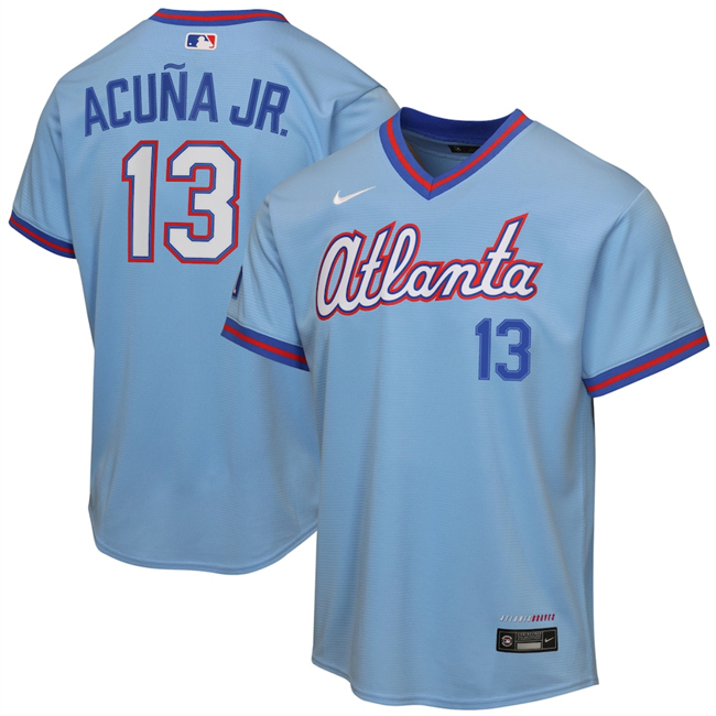 Youth Atlanta Braves #13 Ronald Acuna Jr. Powder Blue 2026 City Connect Stadium Stitched Baseball Jersey