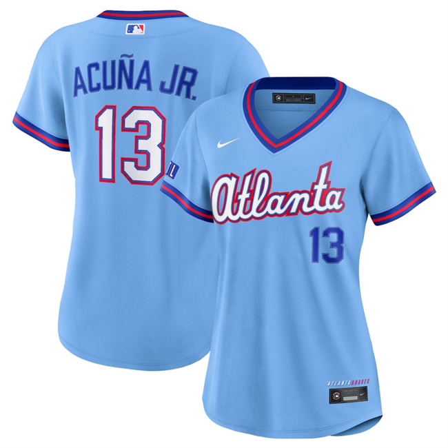 Women's Atlanta Braves #13 Ronald Acuna Jr. Powder Blue 2026 City Connect Stadium Stitched Baseball Jersey(Run Small)