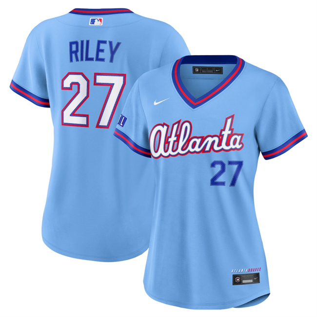 Women's Atlanta Braves #27 Austin Riley Powder Blue 2026 City Connect Stadium Stitched Baseball Jersey(Run Small)