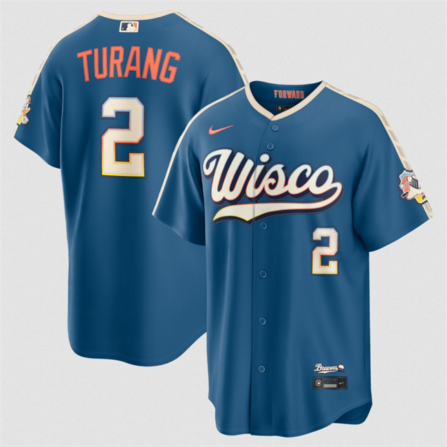Men's Milwaukee Brewers #2 Brice Turang Mineral Blue 2026 City Connect Stadium Stitched Baseball Jersey