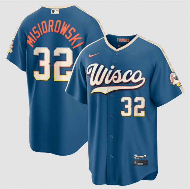 Men's Milwaukee Brewers #32 Jacob Misiorowski Mineral Blue 2026 City Connect Stadium Stitched Baseball Jersey