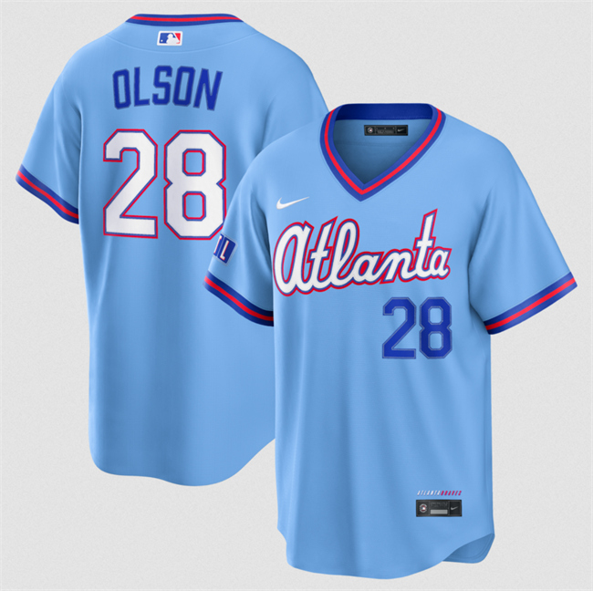 Men's Atlanta Braves #28 Matt Olson Powder Blue 2026 City Connect Stadium Stitched Baseball Jersey