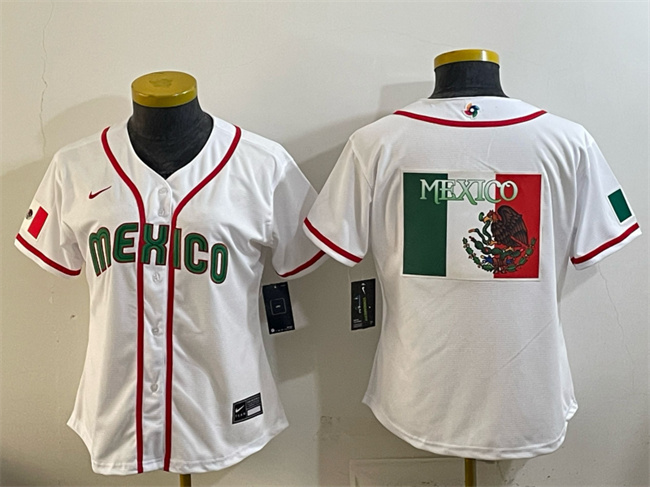 Youth Mexico Baseball White 2026 World Baseball Classic Big Logo Home Stadium Stitched Baseball Jersey