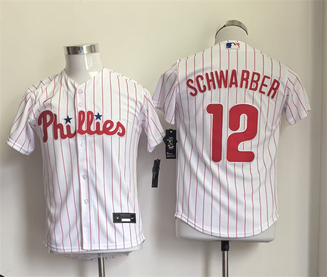 Youth Philadelphia Phillies #12 Kyle Schwarber White Stitched Jersey