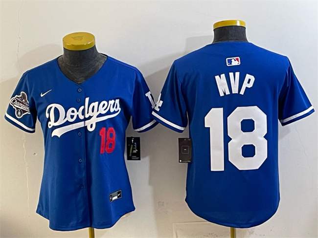 Youth Los Angeles Dodgers #18 MVP Royal 2025 World Series Champions Patch Limited Stitched Baseball Jersey