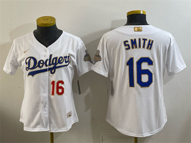Youth Los Angeles Dodgers #16 Will Smith White 2026 Gold Collection Stadium Stitched Baseball Jersey