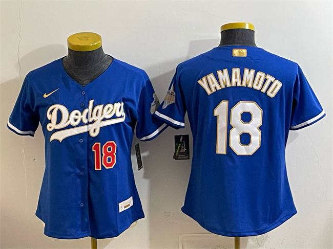 Women's Los Angeles Dodgers #18 Yoshinobu Yamamoto Royal 2026 Alternate Gold Collection Stadium Stitched Baseball Jersey(Run Small)