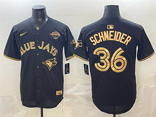 Men's Toronto Blue Jays #36 Davis Schneider Black Gold 2025 American League Champions Limited Stitched Baseball Jersey