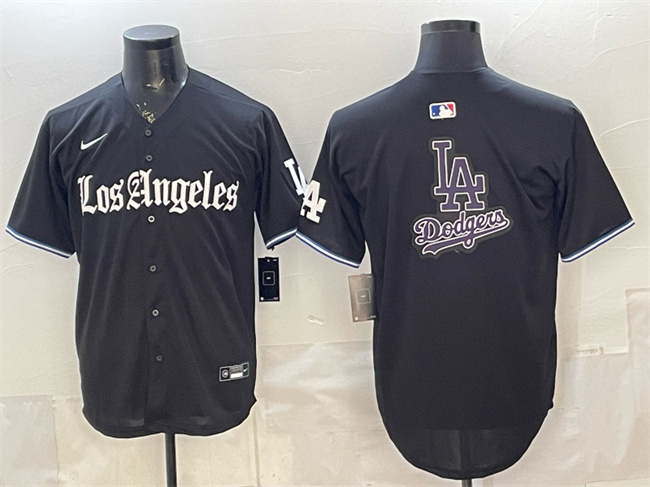 Men's Los Angeles Dodgers Team Big Logo Black 'Gothic Edition' Vapor Premier Limited Stitched Baseball Jerseys