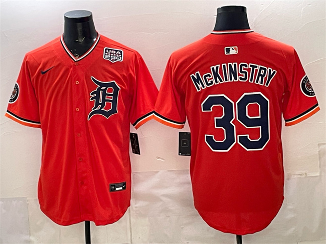 Men's Detroit Tigers #39 Zach McKinstry Orange 2026 Alternate USA 250' Patch Vapor Premier Limited Stitched Baseball Jersey
