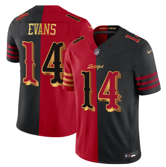 Men's San Francisco 49ers #14 Mike Evans 2026 'Rivalries' Split Red Black F.U.S.E. Vapor Limited Stitched Jersey