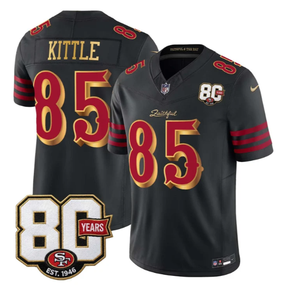 Men's San Francisco 49ers #85 George Kittle Black 'Rivalries' F.U.S.E. 80th Anniversary Patch Vapor Limited Stitched Jersey