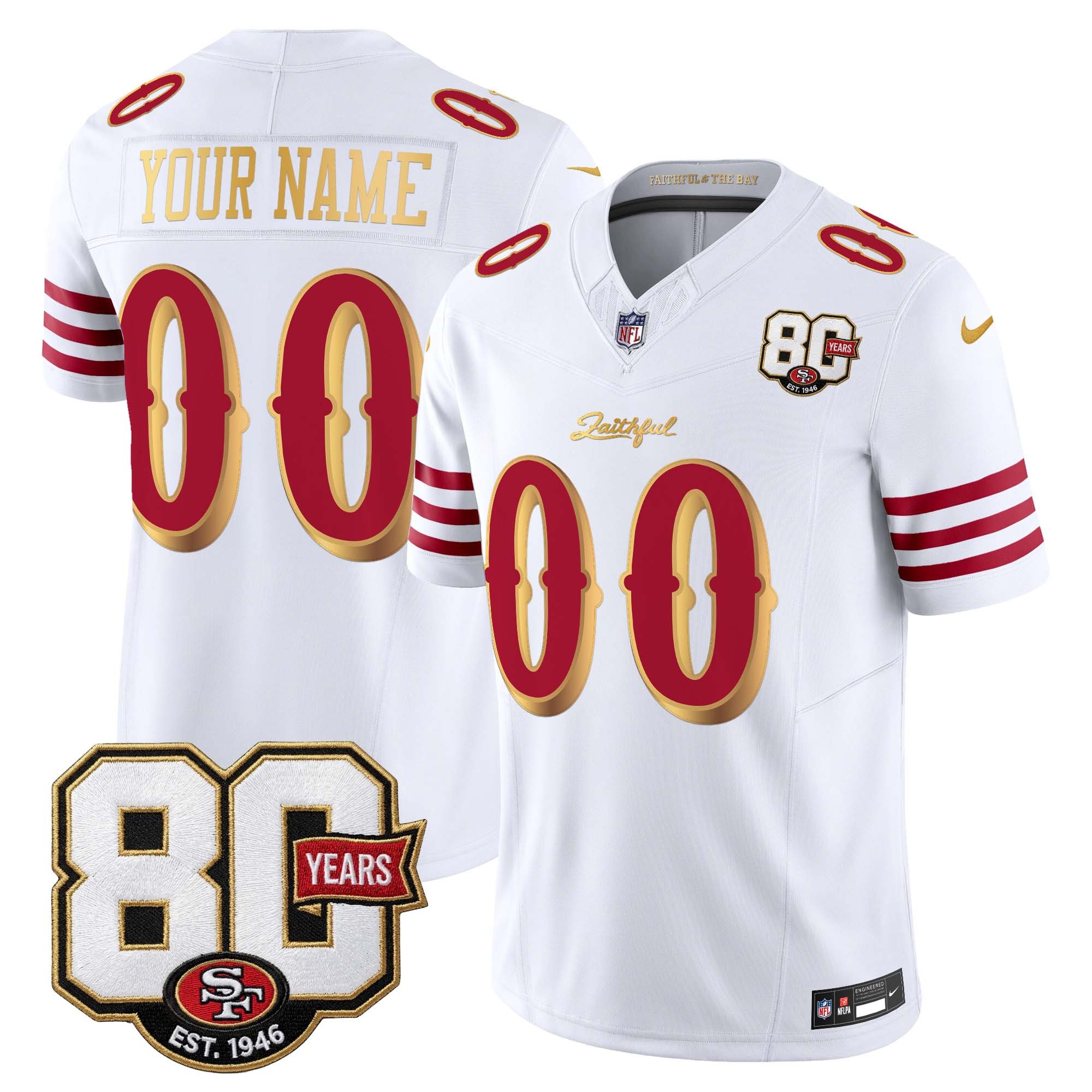 Men's & Women's & Youth San Francisco 49ers Custom White Gold 'Rivalries' F.U.S.E. 80th Anniversary Patch Vapor Limited Stitched Jersey