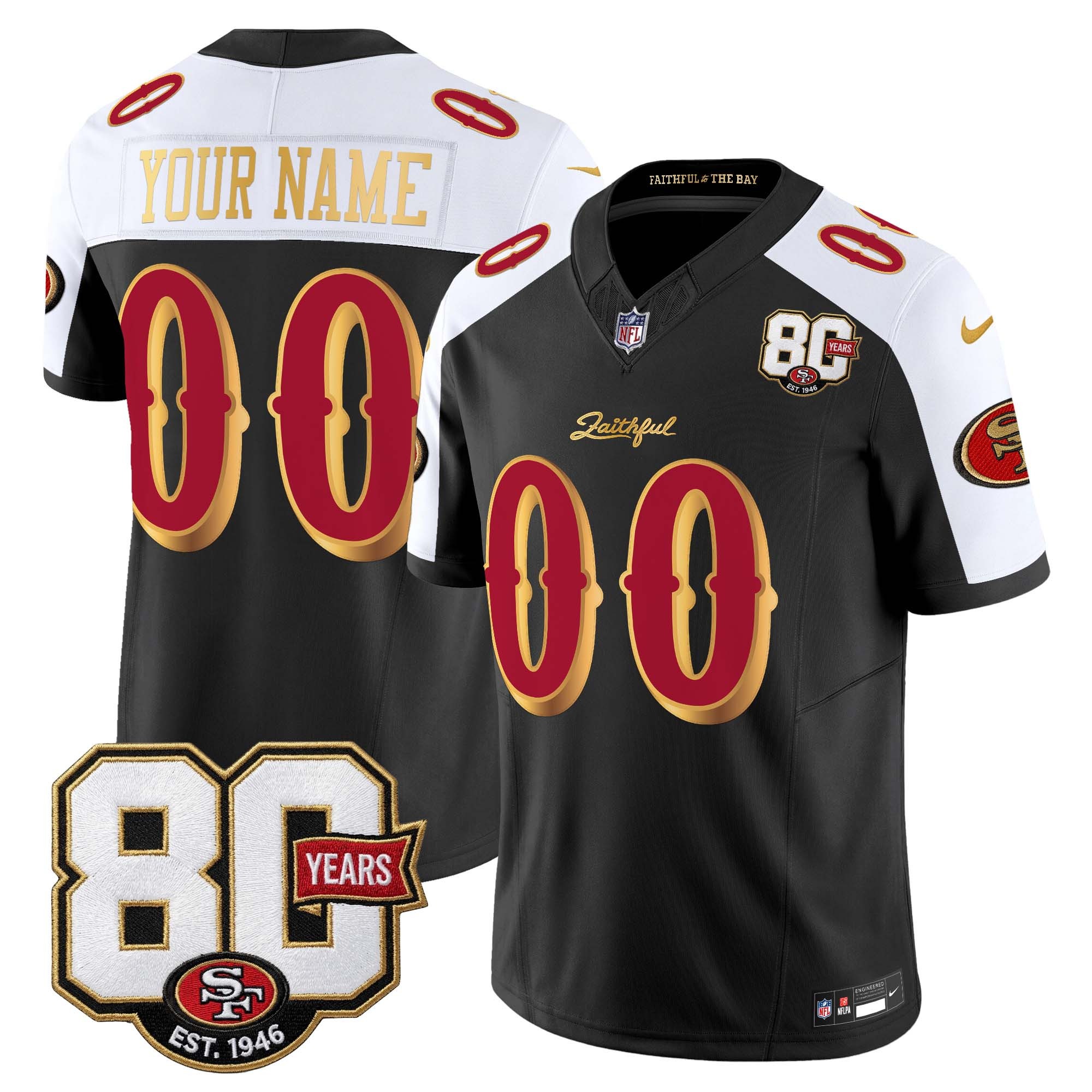 Men's & Women's & Youth San Francisco 49ers Custom Black White 'Rivalries' F.U.S.E. 80th Anniversary Patch Vapor Limited Stitched Jersey