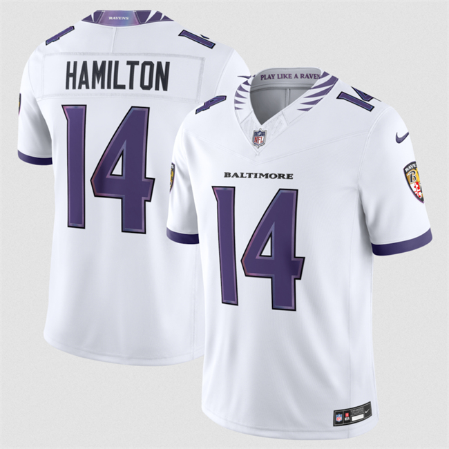 Men's Baltimore Ravens #14 Kyle Hamilton White 2026 F.U.S.E. Stitched Vapor Limited Football Jersey