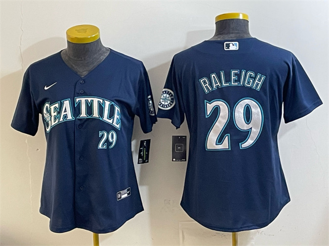 Youth Seattle Mariners #29 Cal Raleigh Navy Cool Base Stitched Baseball Jersey